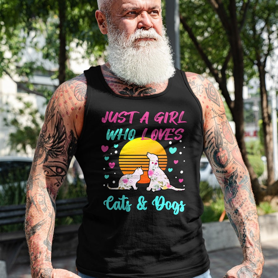 Cat Love Shirt, Funny Cat Lover Gift UnisexT-Shirt/Hoodie/Sweatshirt HLT00 - Just a Girl who Loves Cats and Dogs T-Shirt for Women T-Shirt (2)