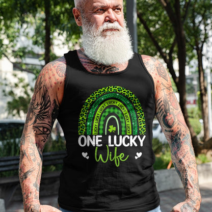 Best Wife Shirt, Wife and Husband Unisex T-Shirt/Hoodie/Sweatshirt HLT00 - Gift for wife T shirt, lucky wife   One Lucky Wife Rainbow Leopard Saint Patrick's Day T-Shirt