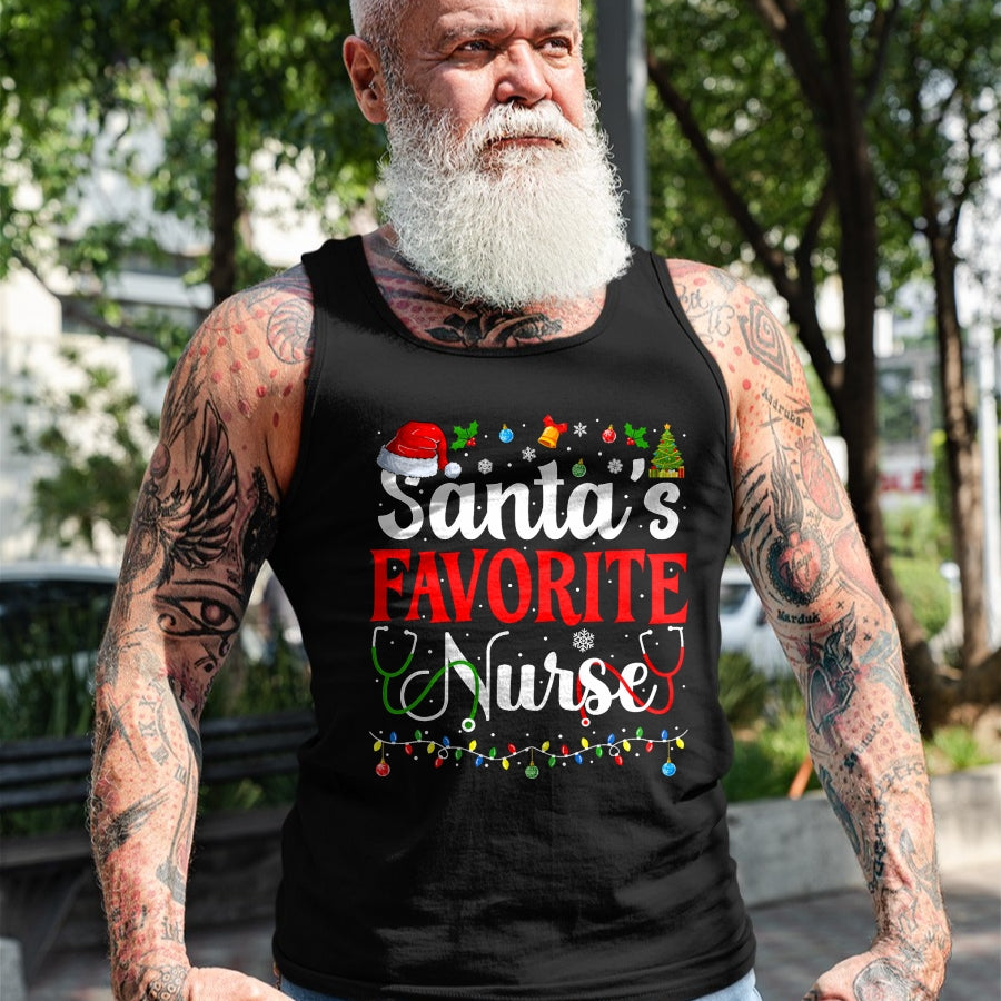 Funny Nurse Shirt, Nurse Unisex T-Shirt/Hoodie/Sweatshirt HLT00 - Santa's Favorite Nurse Christmas Nursing Christmas Nurse T-Shirt