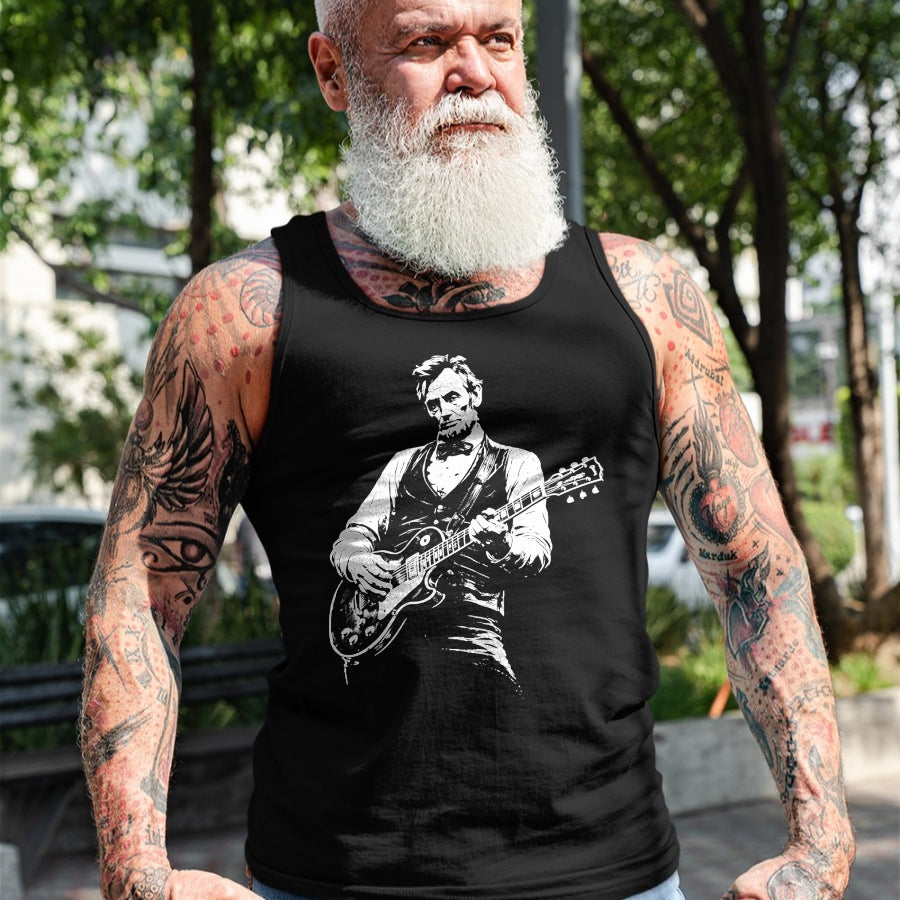 Guitar Lover Shirt, Funny Guitar UnisexT-Shirt/Hoodie/Sweatshirt HLT00 - Retro Vintage Abraham Lincoln Abe Lincoln Playing Guitar Men T-Shirt