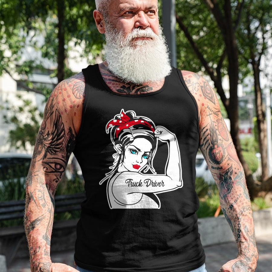 Best Truck Driver Life Shirt, Funny Trucker UnisexT-Shirt/Hoodie/Sweatshirt HLT00 - Female Truck Driver Rosie The Riveter Pin Up Girl Truck T-Shirt