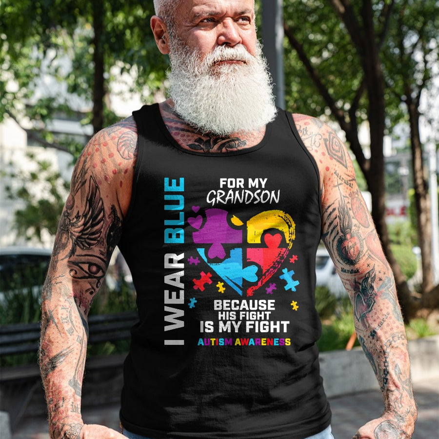 Best Grandma Shirt, Proud Grandma Unisex T-Shirt/Hoodie/Sweatshirt HLT00 - Grandma Grandpa I Wear Blue For My Grandson Autism Awareness T-Shirt