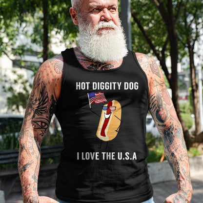 Dog Love Shirt, Dog Lover Gift T-Shirt/Hoodie/Sweatshirt HLT00 - Hot Diggity Dog I Love USA - Funny Fourth of July T-Shirt