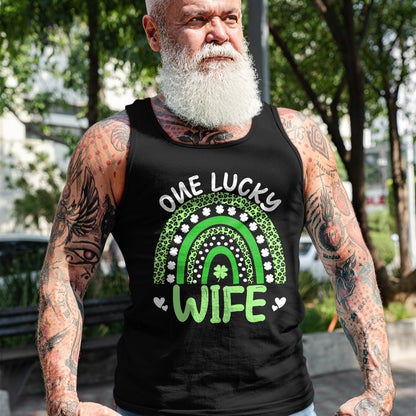 Best Wife Shirt, Wife and Husband Unisex T-Shirt/Hoodie/Sweatshirt HLT00 - Gift for wife T shirt, lucky wife   Womens One Lucky Wife Leopard Rainbow Clover St Patricks Day Tan