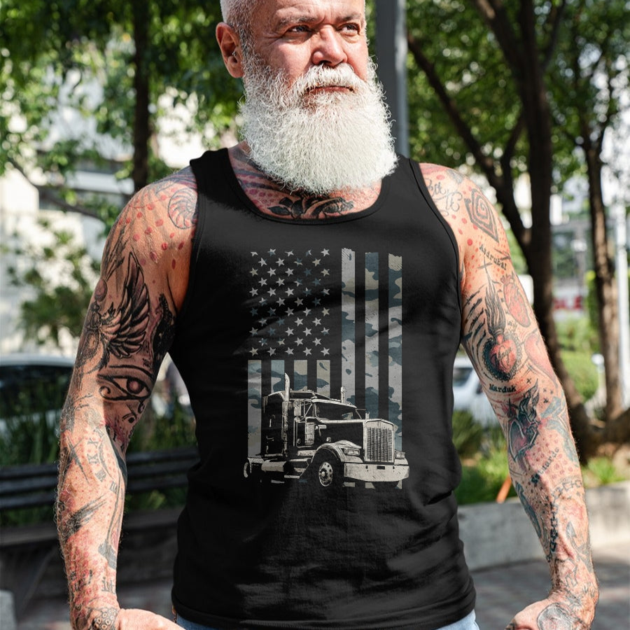 Best Truck Driver Life Shirt, Funny Trucker UnisexT-Shirt/Hoodie/Sweatshirt HLT00 - Trucker American Flag Trucking (Design on Back) Long Sleeve T-Shirt