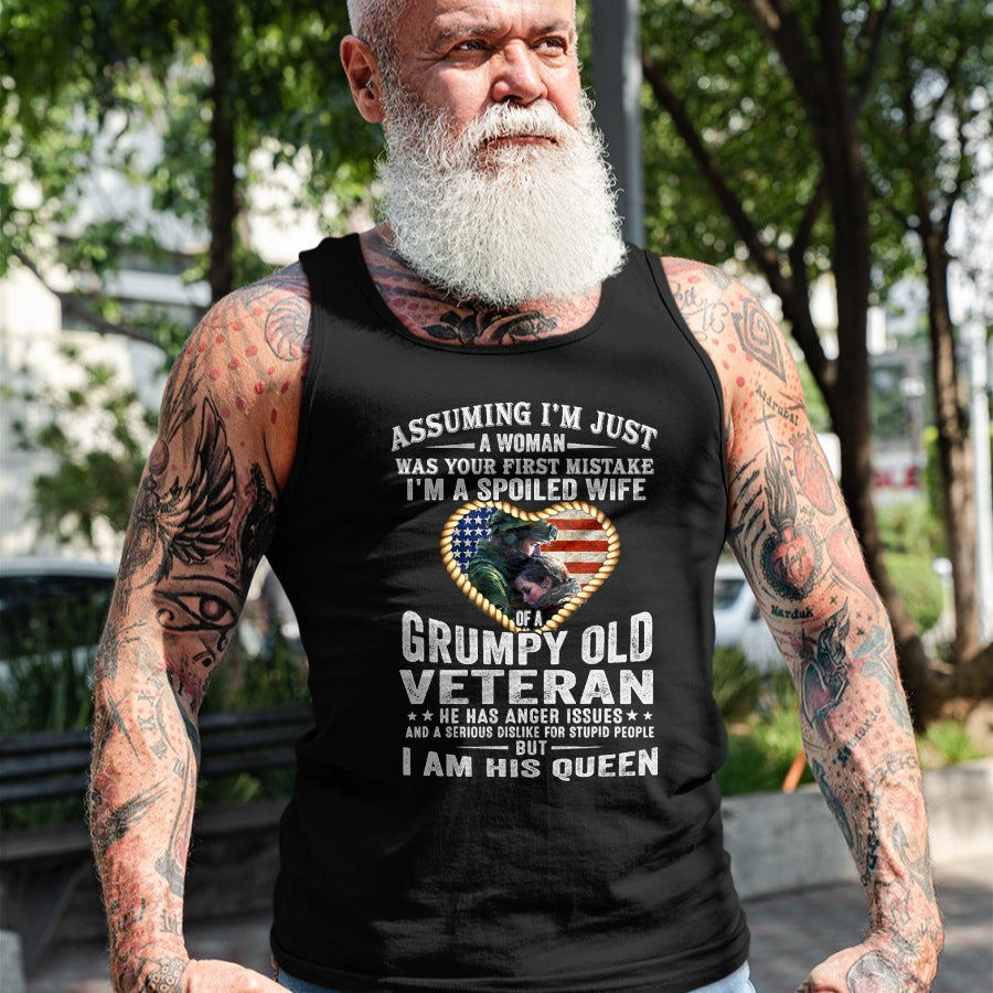 Best Wife Shirt, Wife and Husband Unisex T-Shirt/Hoodie/Sweatshirt HLT00 - Gift for wife T shirt, spoiled wife   I'm A Spoiled Wife Of A Grumpy Old Veteran - Veteran's Wife T- (1)