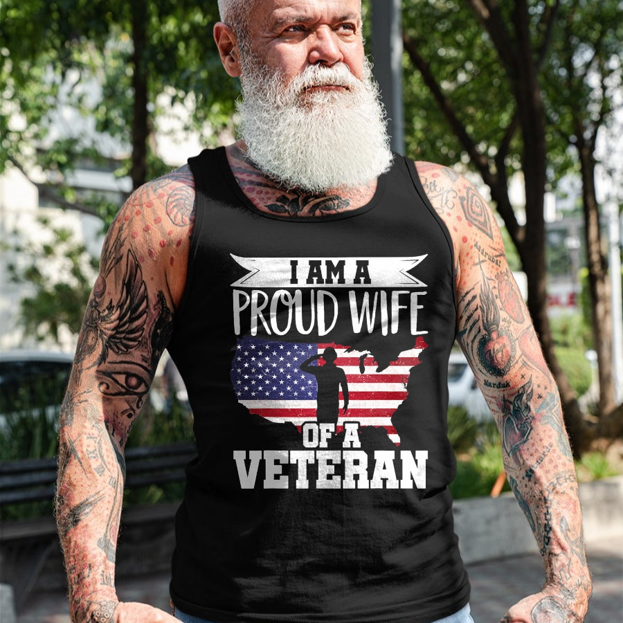 Best Wife Shirt, Wife and Husband Unisex T-Shirt/Hoodie/Sweatshirt HLT00 - Gift for wife T shirt, lucky wife   Proud Wife Of Veteran Nothing Scares Patriotic Veterans Day T-Sh
