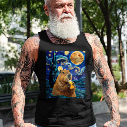 Cute Capybara Shirt, Funny Capybara Unisex T-Shirt/Hoodie/Sweatshirt HLT00 - Capybara in Van Gogh Starry Night Don_t Worry Be Capy Cappy T-Shirt