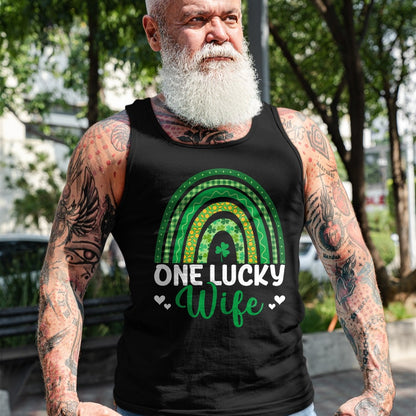 Best Wife Shirt, Wife and Husband Unisex T-Shirt/Hoodie/Sweatshirt HLT00 - Gift for wife T shirt, lucky wife   Saint Patrick's Day Shamrock One Lucky Wife Rainbow T-Shirt