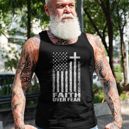 Christian Tee, Christian Faith Unisex T-Shirt/Hoodie/Sweatshirt HLT00 - Faith Over Fear Cool Christian Flag Cross for Men Women Kids Short Sleeve T-Shirt