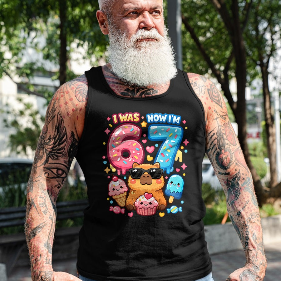 Cute Capybara Shirt, Funny Capybara Unisex T-Shirt/Hoodie/Sweatshirt HLT00 - I was 6 Now I_m 7 Birthday 67 Meme Capybara Ice Cream Kawaii T-Shirt
