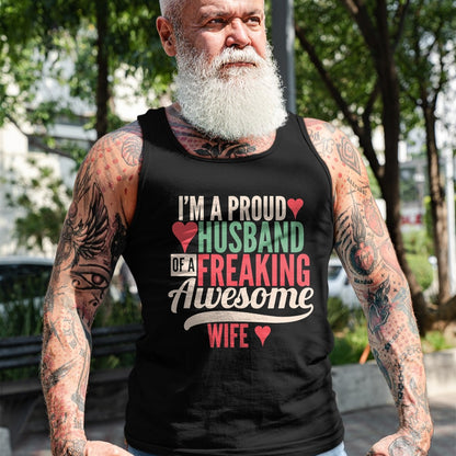 Best Wife Shirt, Wife and Husband Unisex T-Shirt/Hoodie/Sweatshirt HLT00 - Mens Proud Husband of a freaking awesome wife T-Shirt (1)