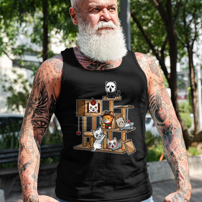 Cat Love Shirt, Funny Cat Lover Gift UnisexT-Shirt/Hoodie/Sweatshirt HLT00 - Funny Horror Movie Kitten Playing On Cat Tree T-Shirt
