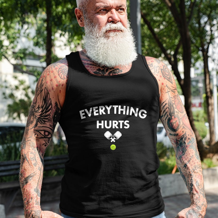 Funny Pickleball Shirt, Pickleball Lover Unisex T-Shirt/Hoodie/Sweatshirt HLT00 - Everything Hurts Pickleball - Funny Court Graphic T-Shirt, Men, Black, 3X-Large