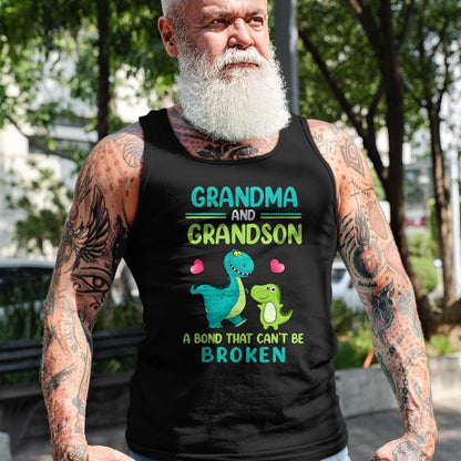 Best Grandma Shirt, Proud Grandma Unisex T-Shirt/Hoodie/Sweatshirt HLT00 - Grandma And Grandson A Bond That Can't Be Broken Dinosaur T-Shirt (1)