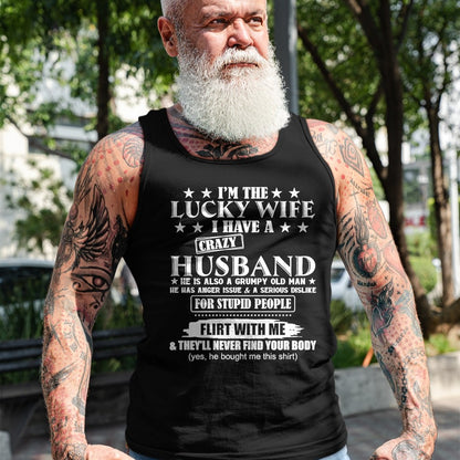 Best Wife Shirt, Wife and Husband Unisex T-Shirt/Hoodie/Sweatshirt HLT00 - Gift for wife T shirt, lucky wife   I'm The Lucky Wife I Have A Crazy Husband Premium T-Shirt (1)