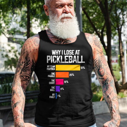 Funny Pickleball Shirt, Pickleball Lover Unisex T-Shirt/Hoodie/Sweatshirt HLT00 - Funny Pickleball Humor T-Shirt Why I Lose - Black, Classic Fit, Crew Neck, Short Sleeve