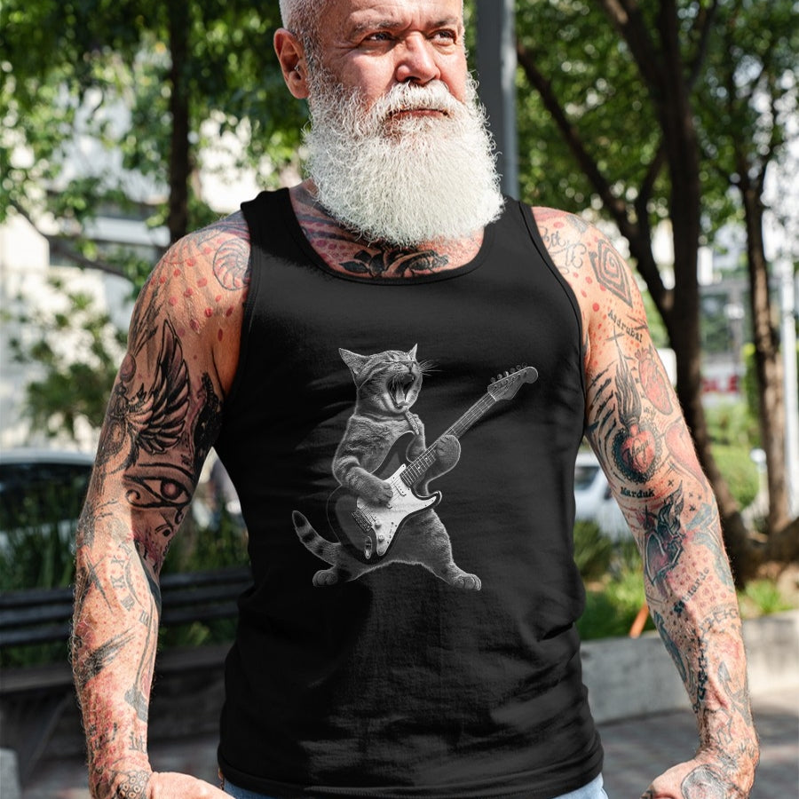 Guitar Lover Shirt, Funny Guitar UnisexT-Shirt/Hoodie/Sweatshirt HLT00 - Funny Cat Playing Guitar Rock and Roll Gifts Men Women Kid T-Shirt