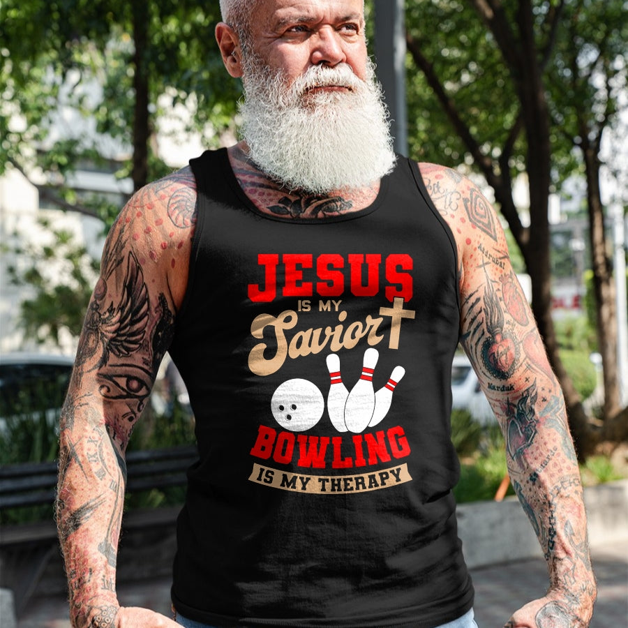 Christian Tee, Christian Faith Unisex T-Shirt/Hoodie/Sweatshirt HLT00 - Jesus Is My Savior Bowling Is My Therapy Christian Bowler T-Shirt