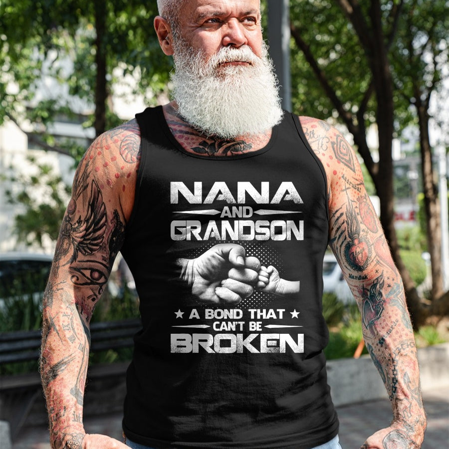 Best Grandma Shirt, Proud Grandma Unisex T-Shirt/Hoodie/Sweatshirt HLT00 - Nana And Grandson A Bond That Can't Be Broken T-Shirt