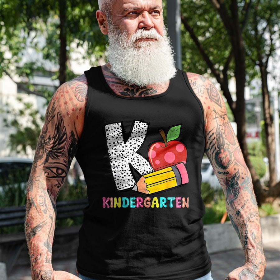 Best Student Shirt, Funny Back To School UnisexT-Shirt/Hoodie/Sweatshirt HLT00 - K is for Kindergarten Teacher Pencil Apple Back to School T-Shirt, Women, Lemon Yellow, Medium