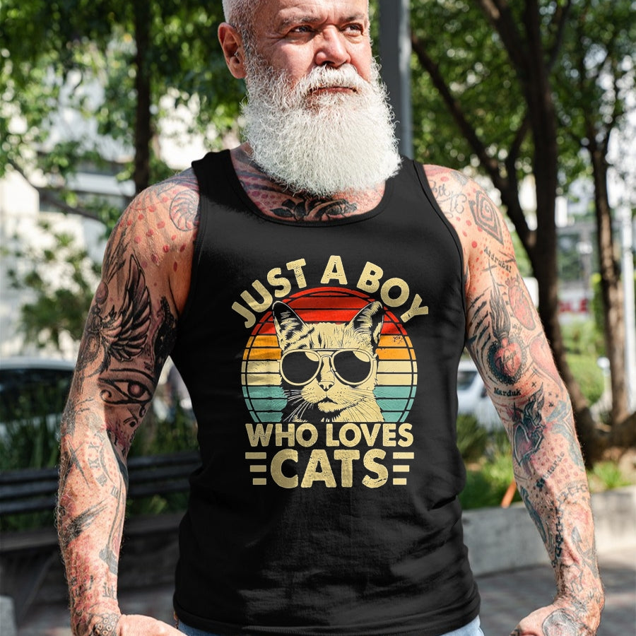 Cat Love Shirt, Funny Cat Lover Gift UnisexT-Shirt/Hoodie/Sweatshirt HLT00 - Vintage Just A Boy Who Loves Cats Boy Kitten Cat Lover Boys T-Shirt, Youth, Heather Blue, Small (1)