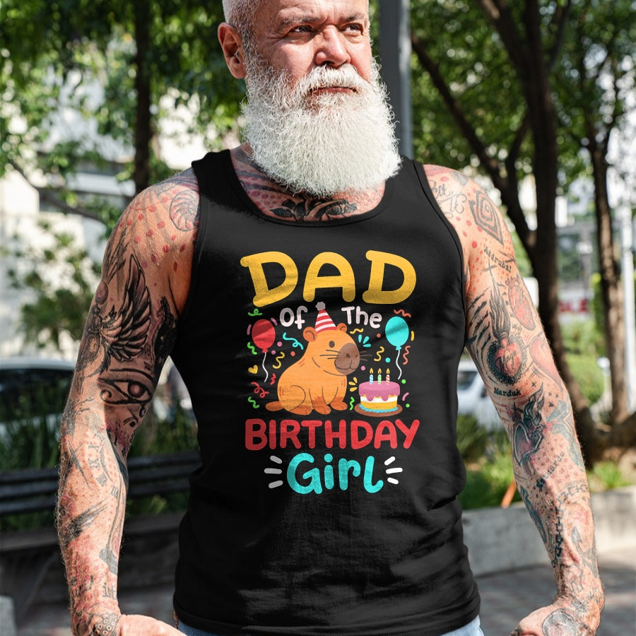 Cute Capybara Shirt, Funny Capybara Unisex T-Shirt/Hoodie/Sweatshirt HLT00 - Dad of The Birthday Girl Kids Cute Capybara Bday Family T-Shirt