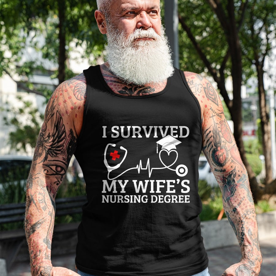 Funny Nurse Shirt, Nurse Unisex T-Shirt/Hoodie/Sweatshirt HLT00 - I survived My Wife's Nursing Degree, Proud Husband Nurse Tee T-Shirt