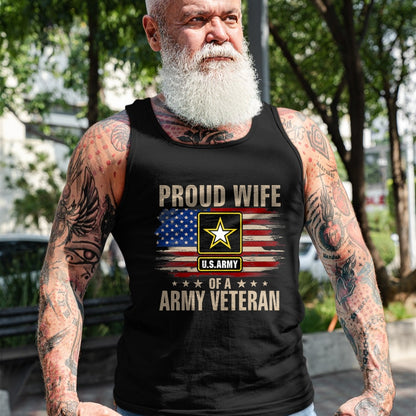 Best Wife Shirt, Wife and Husband Unisex T-Shirt/Hoodie/Sweatshirt HLT00 - Gift for wife T shirt, lucky wife   Vintage Proud Wife Of A Army Veteran With American Flag T-Shirt
