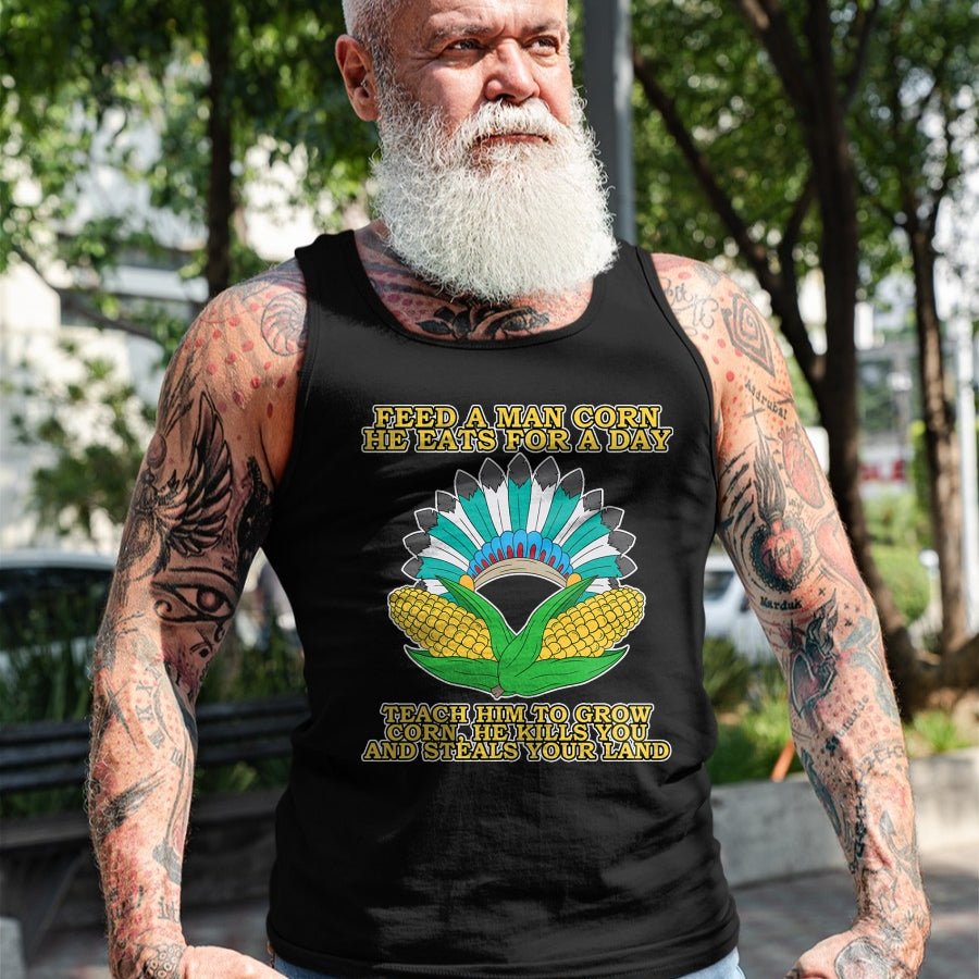 Native American T-Shirts, Vintage Native American Unisex T-Shirt/Hoodie/Sweatshirt HLT00 - Corn Thanksgiving Dark History Native American