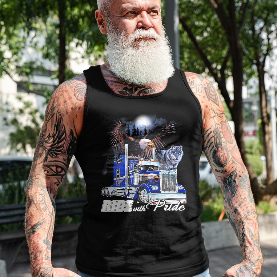 Best Truck Driver Life Shirt, Funny Trucker UnisexT-Shirt/Hoodie/Sweatshirt HLT00 - Ride with Pride Trucker Eagle Wolf T-Shirt