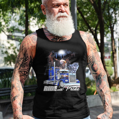 Best Truck Driver Life Shirt, Funny Trucker UnisexT-Shirt/Hoodie/Sweatshirt HLT00 - Ride with Pride Trucker Eagle Wolf T-Shirt