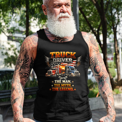 Best Truck Driver Life Shirt, Funny Trucker UnisexT-Shirt/Hoodie/Sweatshirt HLT00 - Truck Driver The Man The Myth The Legend US American Flag T-Shirt