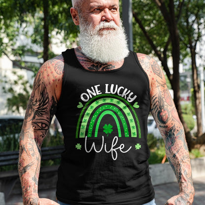Best Wife Shirt, Wife and Husband Unisex T-Shirt/Hoodie/Sweatshirt HLT00 - Gift for wife T shirt, lucky wife   Womens One Lucky Wife Rainbow Irish St Patricks Day Shamrock V-N