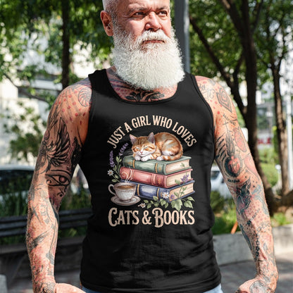 Cat Love Shirt, Funny Cat Lover Gift UnisexT-Shirt/Hoodie/Sweatshirt HLT00 - Just A Girl Who Loves Cats and Books Reading Librarian T-Shirt (1)