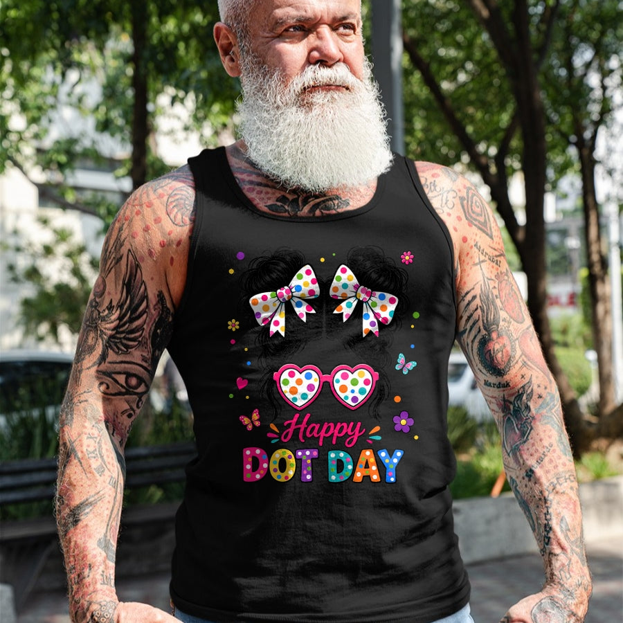 Best Teacher Shirt, Funny Teacher UnisexT-Shirt/Hoodie/Sweatshirt HLT00 -Happy Dot Cute Messy Bun Colorful Polka Dot Girl Kid Teacher T-Shirt