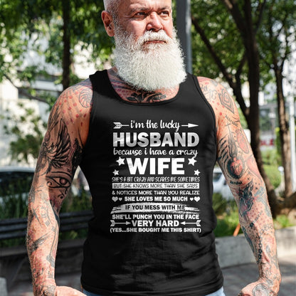 Best Wife Shirt, Wife and Husband Unisex T-Shirt/Hoodie/Sweatshirt HLT00 - Gift for wife T shirt, lucky wife   I Am A Lucky Husband I Have A Crazy Wife Christmas Bday Gift T-S (1)