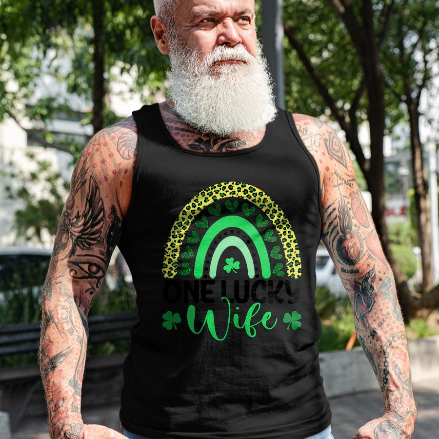 Best Wife Shirt, Wife and Husband Unisex T-Shirt/Hoodie/Sweatshirt HLT00 - Gift for wife T shirt, lucky wife   One Lucky Wife Leopard Rainbow Saint Patrick's Day T-Shirt