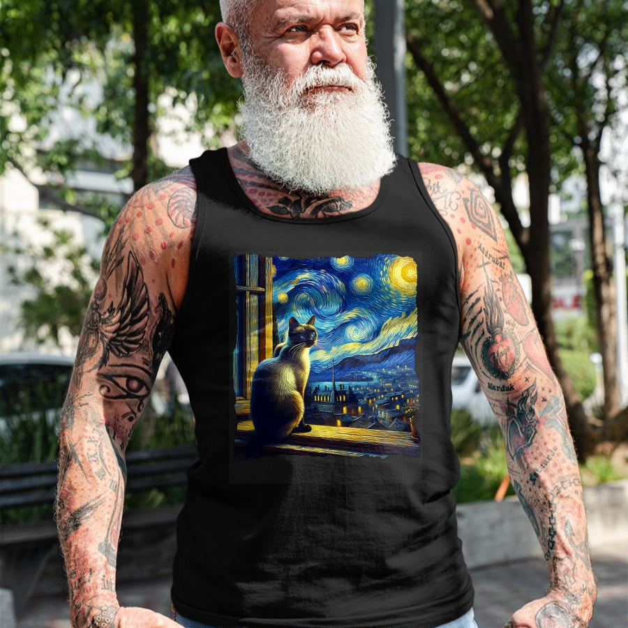 Cat Love Shirt, Funny Cat Lover Gift UnisexT-Shirt/Hoodie/Sweatshirt HLT00 - Cat Siamese Cat Starry Night Siamese T-Shirt