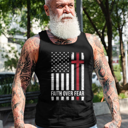 Christian Tee, Christian Faith Unisex T-Shirt/Hoodie/Sweatshirt HLT00 - Christian US USA Flag American Christ Faith Over Fear Cross T-Shirt