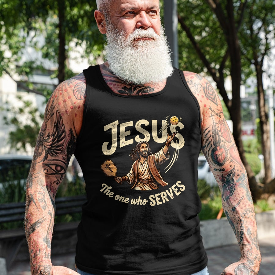 Funny Pickleball Shirt, Pickleball Lover Unisex T-Shirt/Hoodie/Sweatshirt HLT00 - Jesus The One Who Serves Funny Christian Pickleball T-Shirt