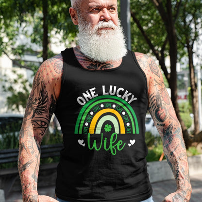 Best Wife Shirt, Wife and Husband Unisex T-Shirt/Hoodie/Sweatshirt HLT00 - Gift for wife T shirt, lucky wife   Womens One Lucky Wife Boho Rainbow Irish Saint Patrick's Day Tan (1)