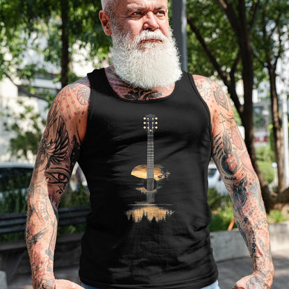 Guitar Lover Shirt, Funny Guitar UnisexT-Shirt/Hoodie/Sweatshirt HLT00 - Sunset Acoustic Guitar Scenic Nature Art T-Shirt, Men, Black, 3X-Large