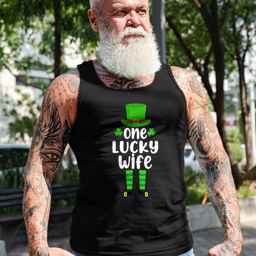 Best Wife Shirt, Wife and Husband Unisex T-Shirt/Hoodie/Sweatshirt HLT00 - Gift for wife T shirt, lucky wife   Womens One Lucky Wife Funny St Patricks Day Lucky Shamrock V-Nec