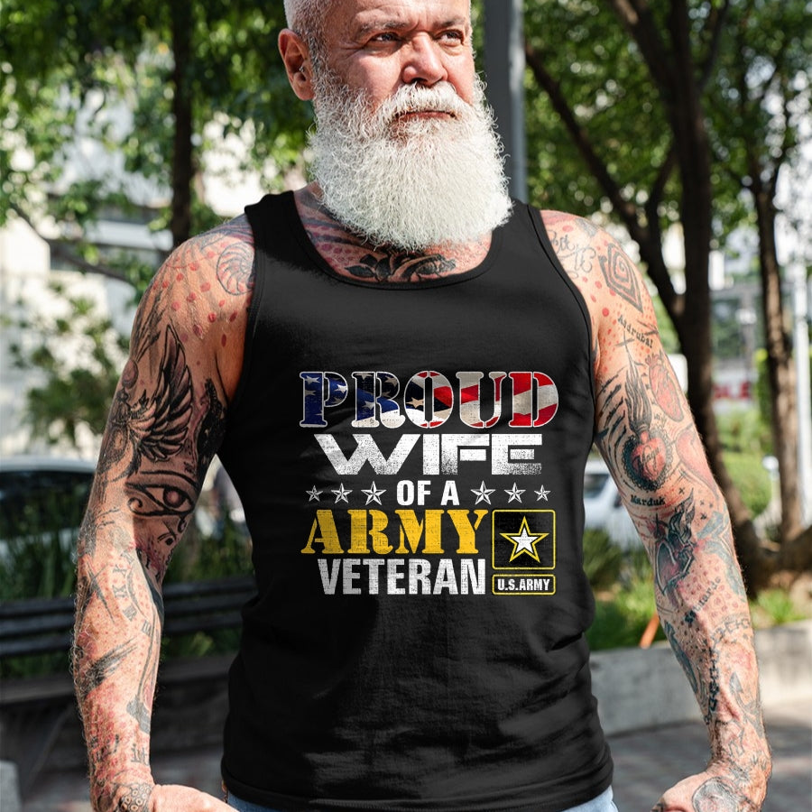 Best Wife Shirt, Wife and Husband Unisex T-Shirt/Hoodie/Sweatshirt HLT00 - Gift for wife T shirt, lucky wife   Proud Wife Of A Army Veteran American Flag Military Gift T-Shirt