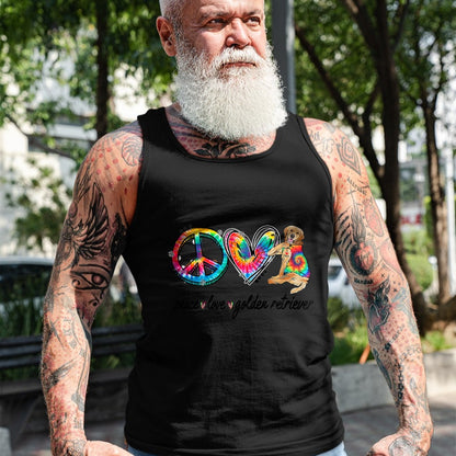 Dog Love Shirt, Dog Lover Gift T-Shirt/Hoodie/Sweatshirt HLT00 - Peace Love Golden Retriever Tie Dye Rainbow Dog Lover T-Shirt