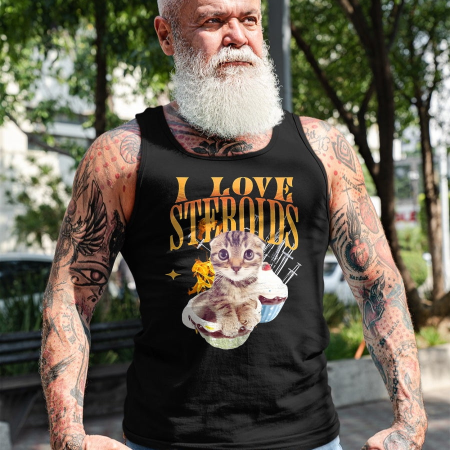 Cat Love Shirt, Funny Cat Lover Gift UnisexT-Shirt/Hoodie/Sweatshirt HLT00 - I Love Steroids CAT Funny Meme Cute T-Shirt, Men, Black, X-Large (1)