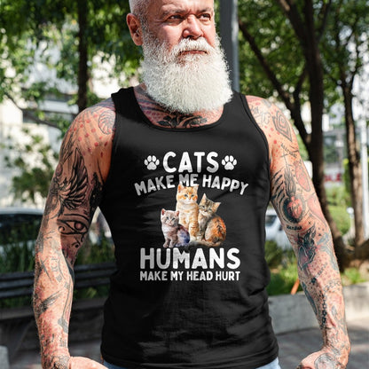 Cat Love Shirt, Funny Cat Lover Gift UnisexT-Shirt/Hoodie/Sweatshirt HLT00 - Cats Make Me Happy Humans Make My Head Hurt - Cat Lover T-Shirt, Men, Black, 3X-Large