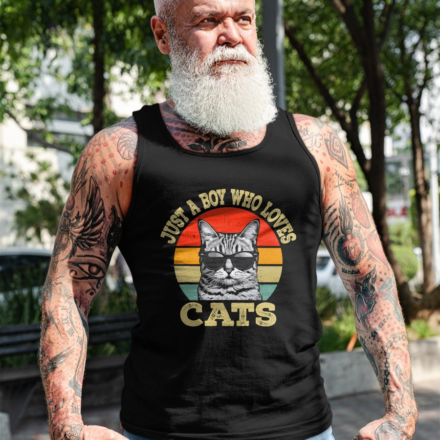 Cat Love Shirt, Funny Cat Lover Gift UnisexT-Shirt/Hoodie/Sweatshirt HLT00 - Vintage Just A Boy Who Loves Cats Boy Kid Cat Lover for Boys T-Shirt