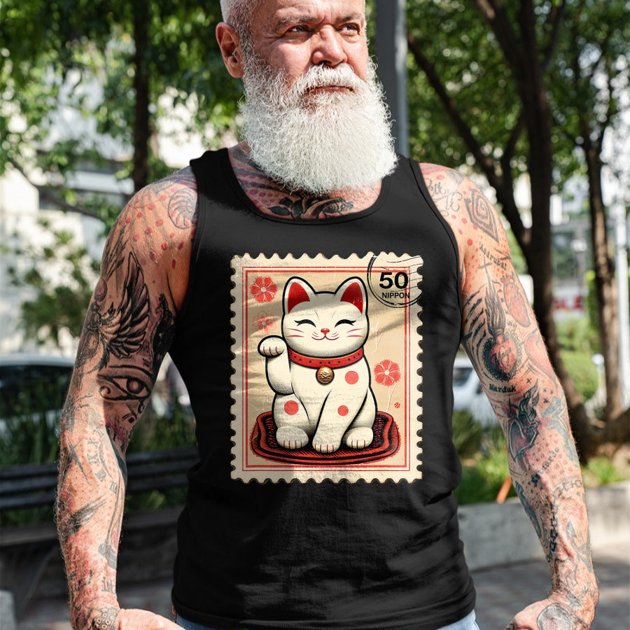 Cat Love Shirt, Funny Cat Lover Gift UnisexT-Shirt/Hoodie/Sweatshirt HLT00 - Maneki Neko Japanese Kawaii Lucky Cat Stamp Retro Aesthetic T-Shirt